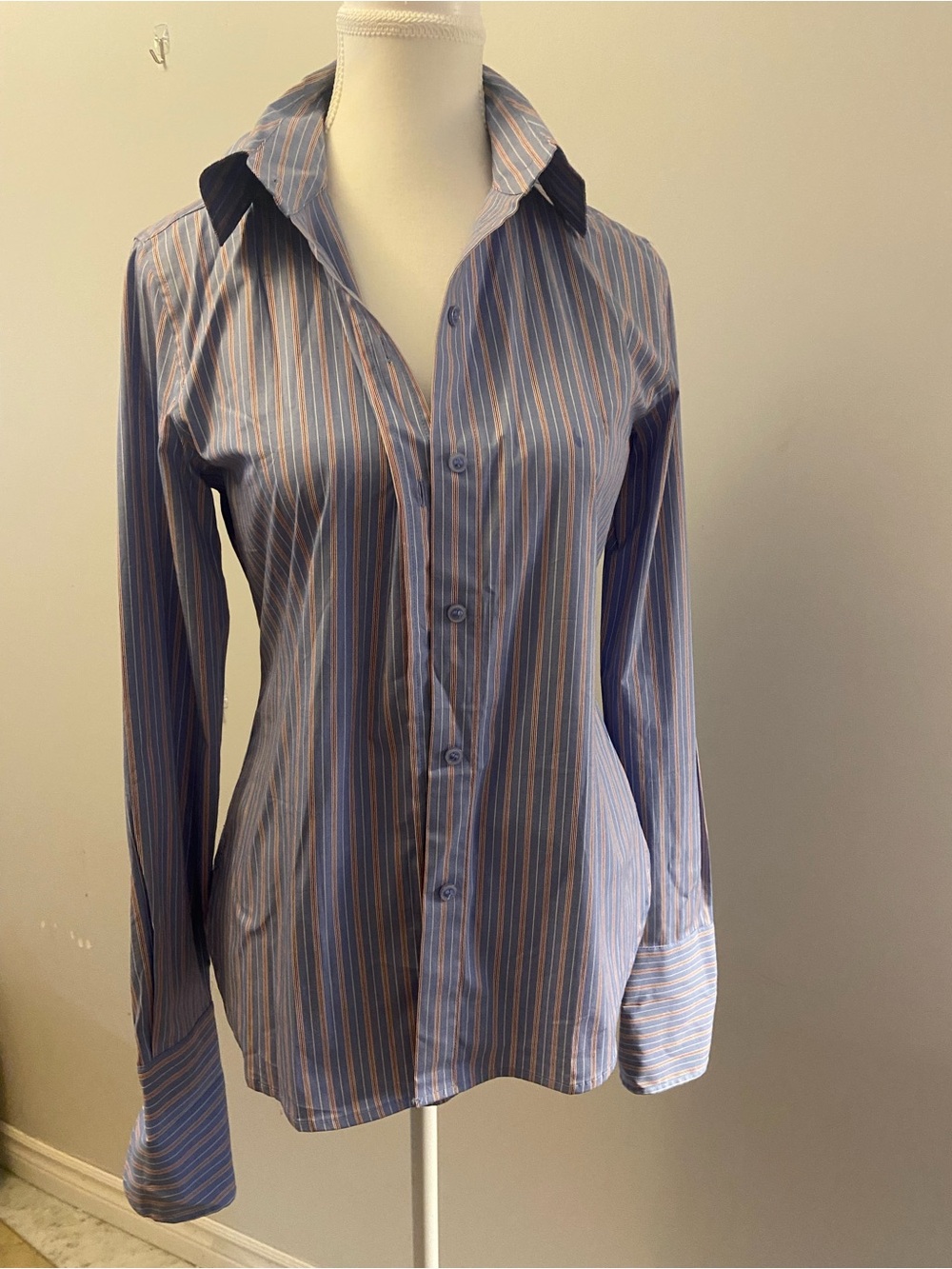 Moda International Blue and White Striped Button-Down Shirt